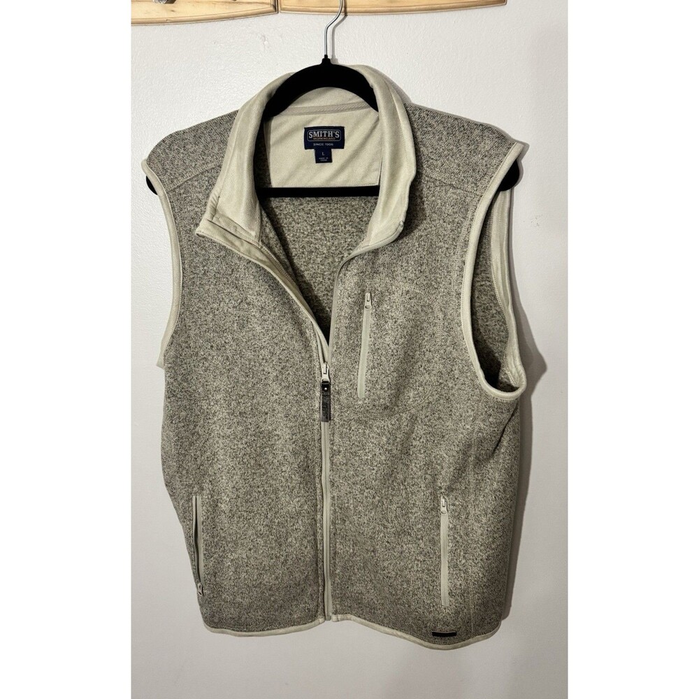 Beige Vest-Mens Large-Smiths Workwear- Zip Up Vest-Thermal/Cotton